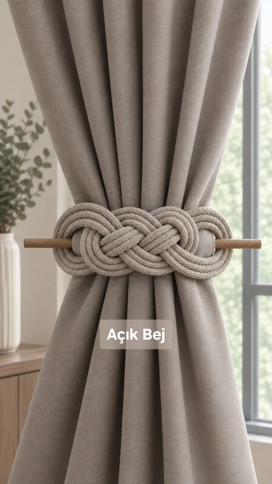 Açık Bej Perde Aksesuarı – El Yapımı Fon Perde Bağı 2'li Set