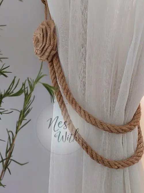 Gül Detaylı Fon Perde Bağı 85 cm – El Yapımı Perde Tutacağı 2'li Set
