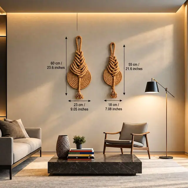 Halat İp Duvar Süsü 2'li Set 53 cm + 40 cm – Salon Duvar Aksesuarı