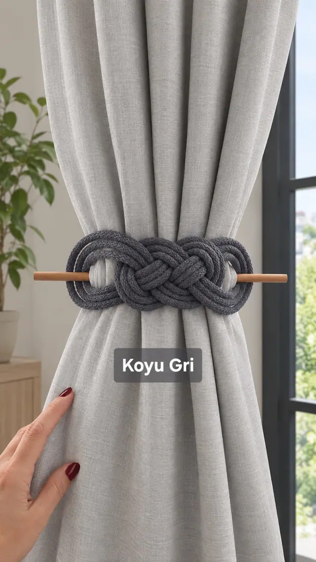 Koyu Gri Perde Aksesuarı – El Yapımı Fon Perde Bağı 2'li Set
